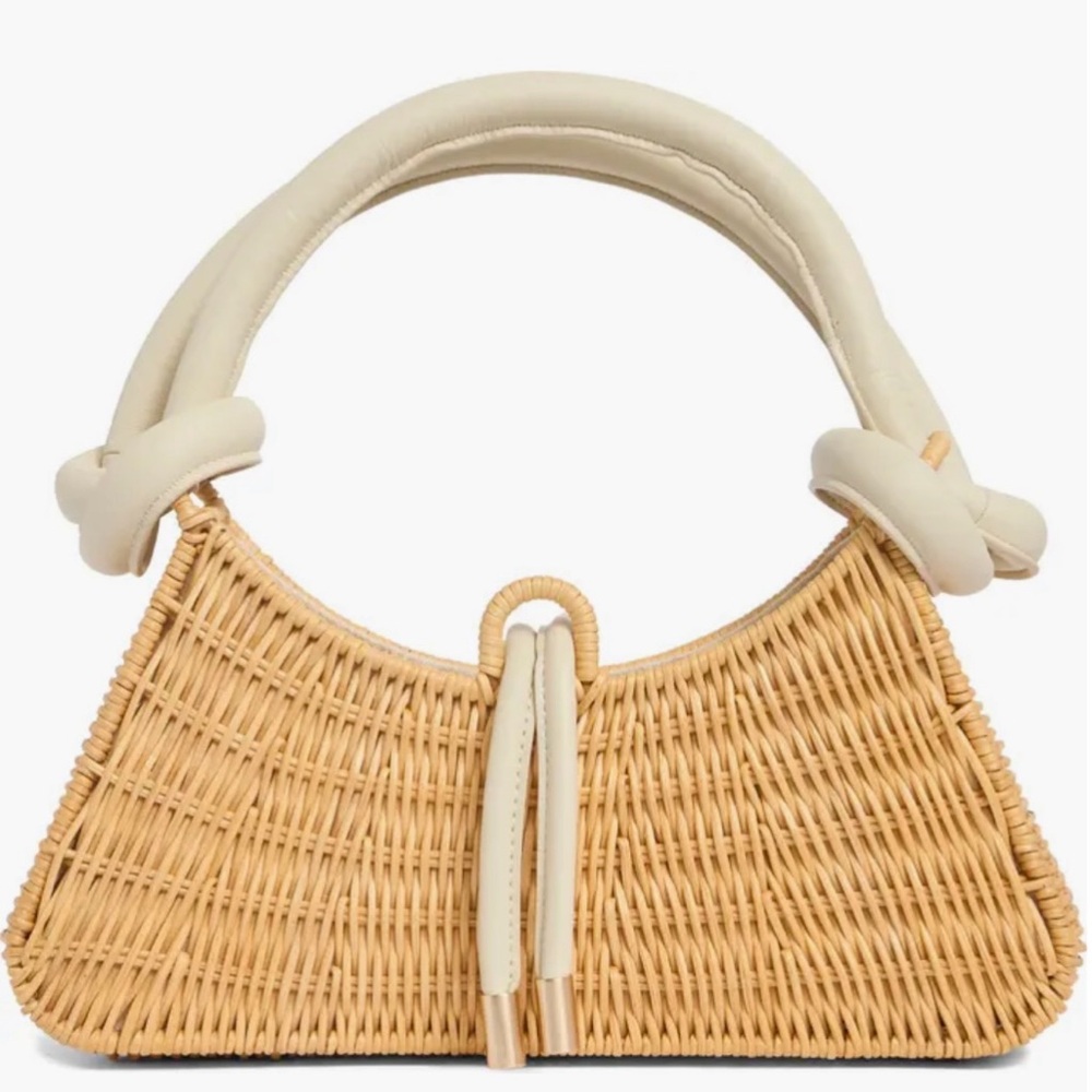 NWT CULT GAIA Rhea Knotted Rattan Bag PURSE Tan Woven Wicker Handbag
